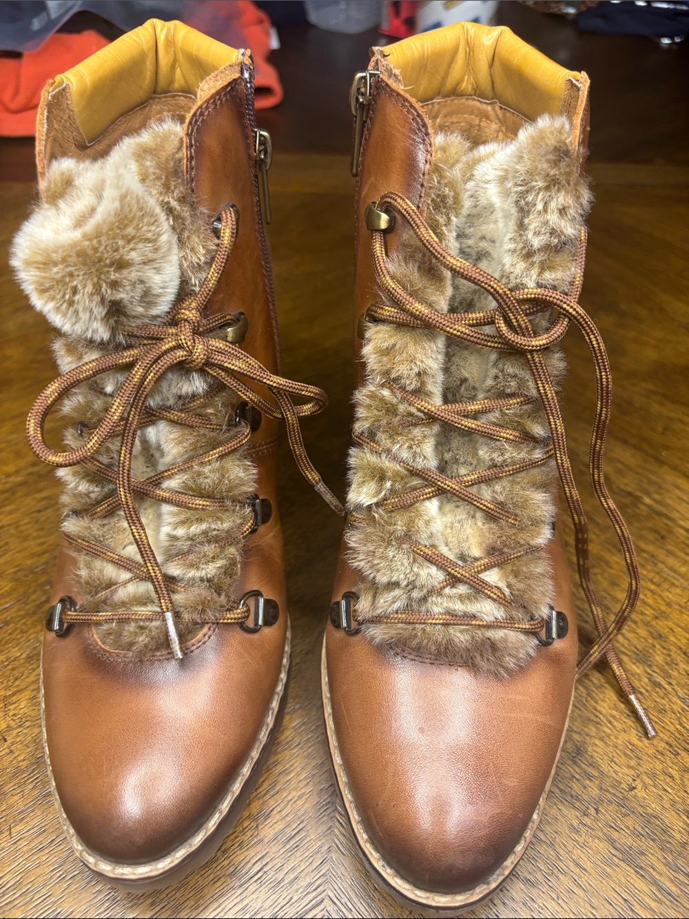 PIKOLINOS Tan Brown Faux-Fur Lace-Up Winter Ankle Boots